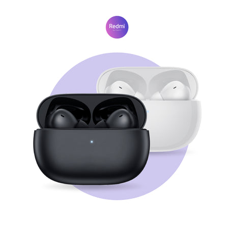 Redmi Buds 4 Pro black earbuds with black case and white earbuds in back case