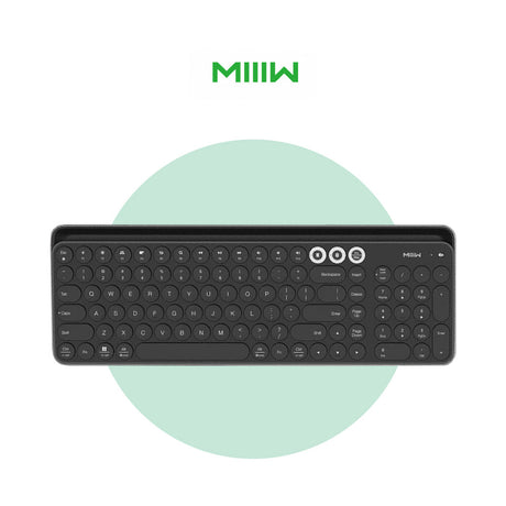 Wireless Bluetooth keyboard, black with round key caps and centered key cluster