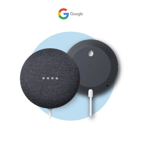 Google Nest Mini (2. Gen) in Charcoal, Stoffoberfläche mit LED-Punkten