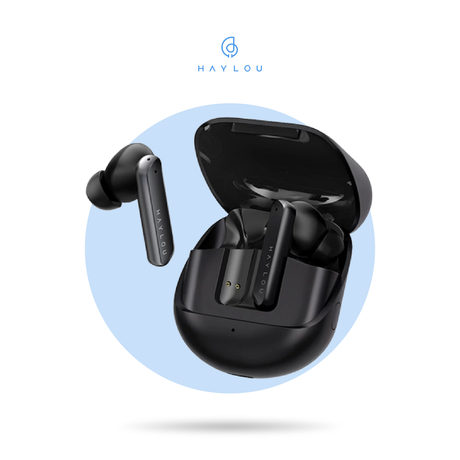 Haylou X1 Pro earbuds with open charging case, black