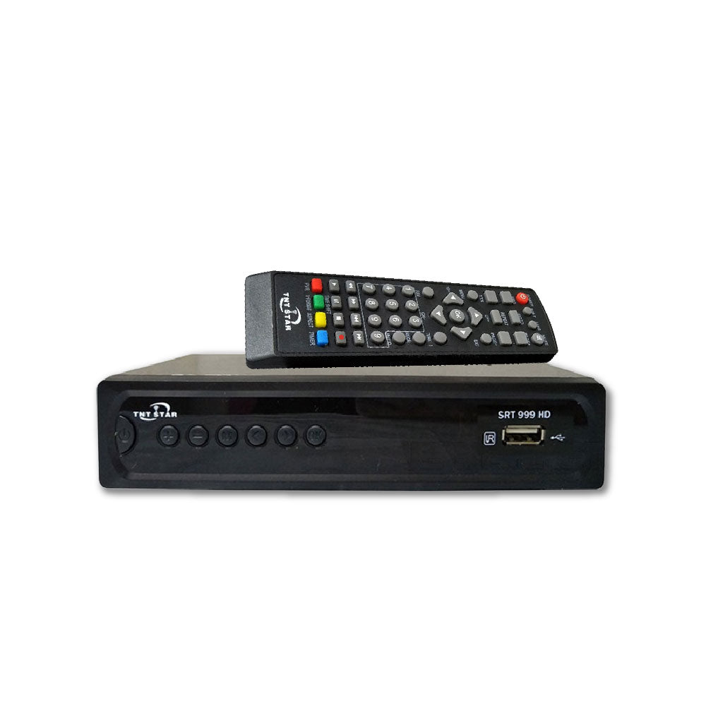 TNT Star DVB-T2 decoder with remote control, black front panel and SRT 999 HD port
