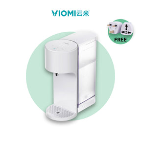White hot water dispenser with front tray and control panel on top