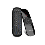 Air mouse remote with QWERTY key panel and gray side volume controls