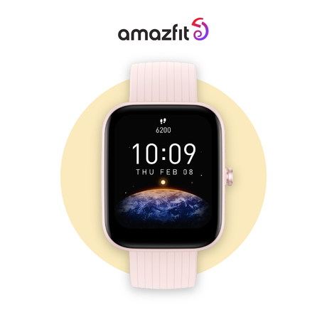 Amazfit Bip 3 Pro con correa rosa y pantalla 10:09